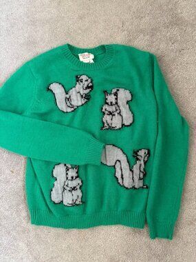 Paul and Joe Green Sweater with Grey Squirrel Motif size 2